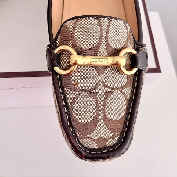 Coach Brown Signature Canvas &amp; Leather ‘Eve’ Horsebit Loafers, Size 9