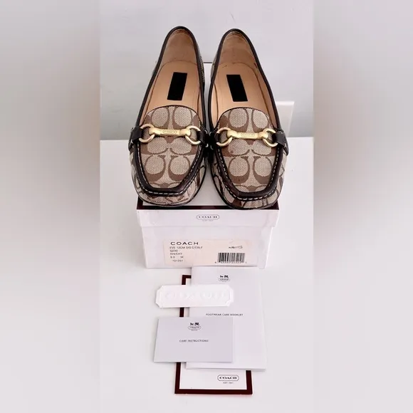 Coach Brown Signature Canvas &amp; Leather ‘Eve’ Horsebit Loafers, Size 9