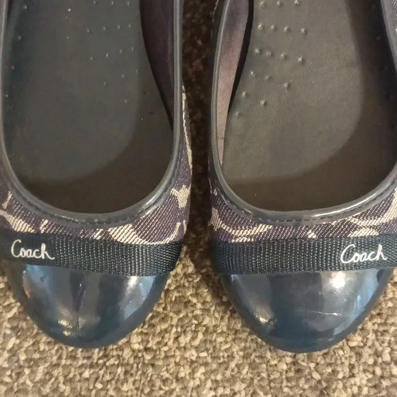 Coach Cecile Denim blue and gray canvas patent leather loafers size 6.5