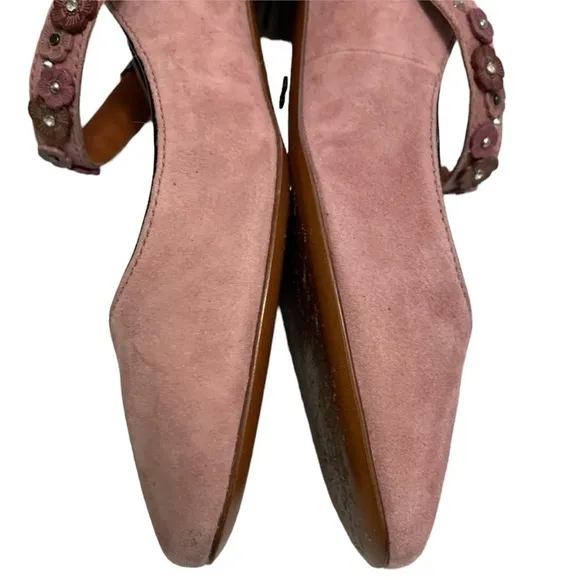 COACH Dusty Rose Flower Stud Suede Leather Mary Jane Flats Size 5.5 NWOB