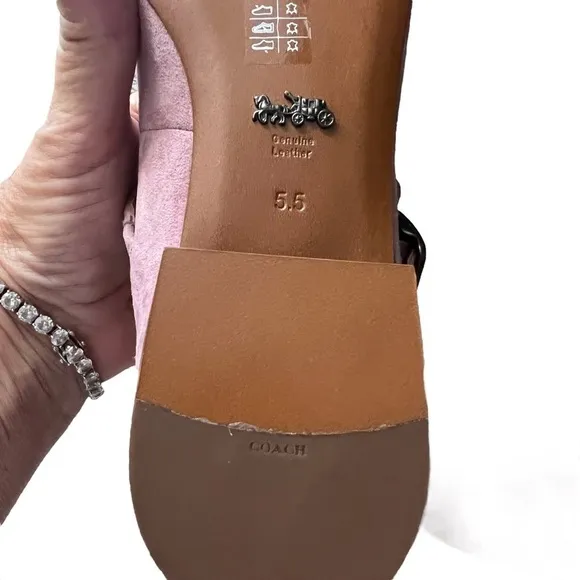 COACH Dusty Rose Flower Stud Suede Leather Mary Jane Flats Size 5.5 NWOB