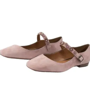 COACH Dusty Rose Flower Stud Suede Leather Mary Jane Flats Size 5.5 NWOB