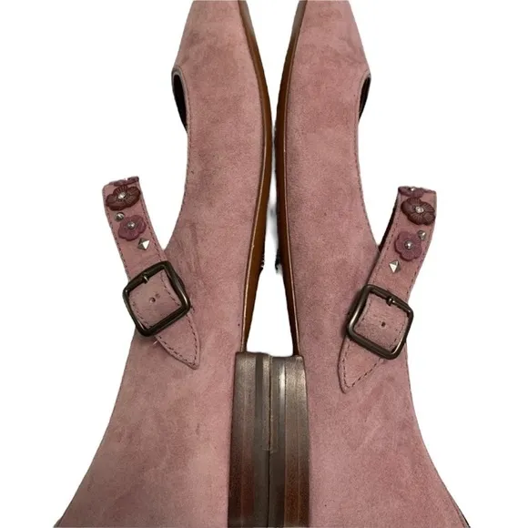 COACH Dusty Rose Flower Stud Suede Leather Mary Jane Flats Size 5.5 NWOB