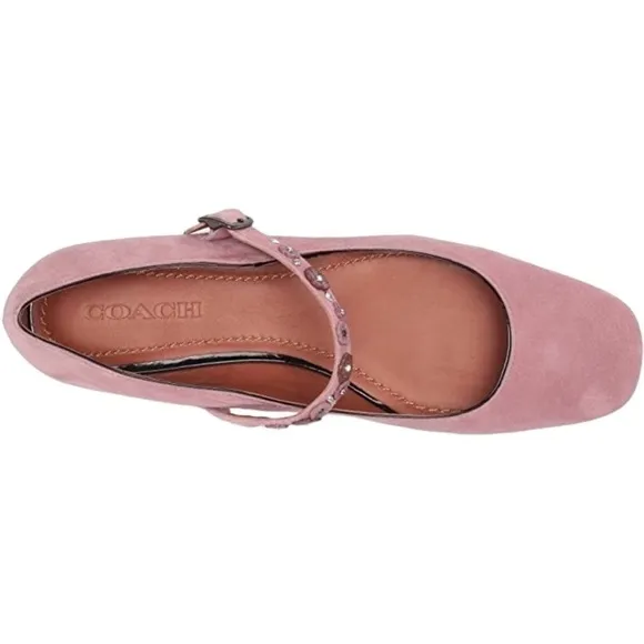 COACH Dusty Rose Flower Stud Suede Leather Mary Jane Flats Size 5.5 NWOB