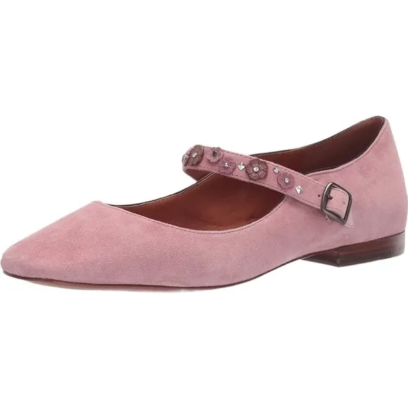 COACH Dusty Rose Flower Stud Suede Leather Mary Jane Flats Size 5.5 NWOB