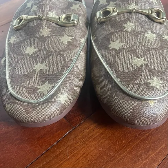 Coach Haley Loafer Star Print Logo 9.5 Canvas and Leather Designer Luxury Brown