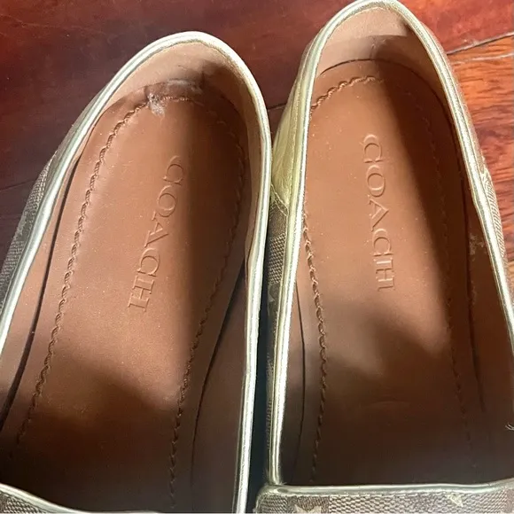 Coach Haley Loafer Star Print Logo 9.5 Canvas and Leather Designer Luxury Brown