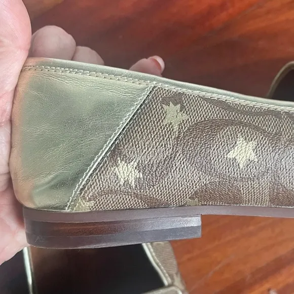 Coach Haley Loafer Star Print Logo 9.5 Canvas and Leather Designer Luxury Brown