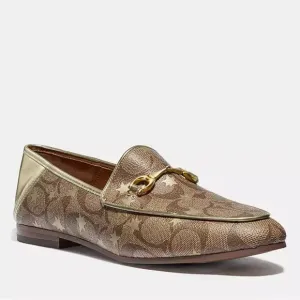 Coach Haley Loafer Star Print Logo 9.5 Canvas and Leather Designer Luxury Brown