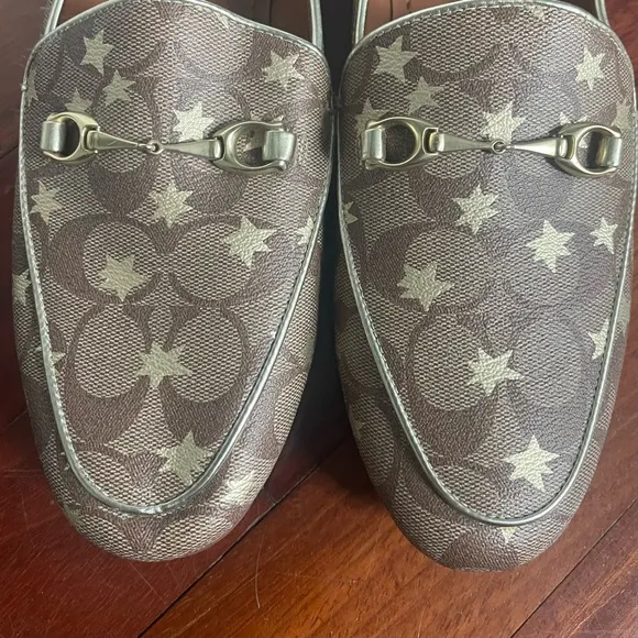 Coach Haley Loafer Star Print Logo 9.5 Canvas and Leather Designer Luxury Brown