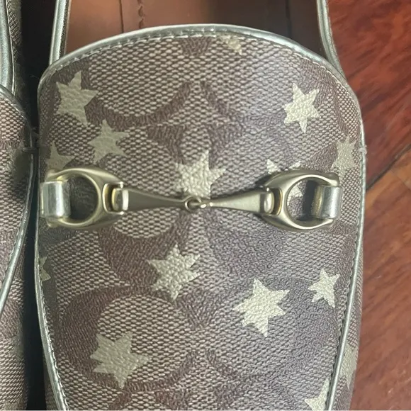 Coach Haley Loafer Star Print Logo 9.5 Canvas and Leather Designer Luxury Brown