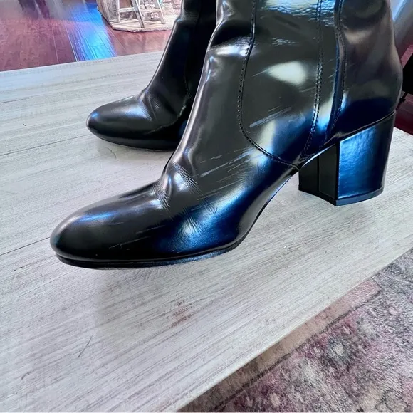 Coach Juliet Black Leather Ankle Heeled Boot Zip Side Round Toe Women’s Size 7