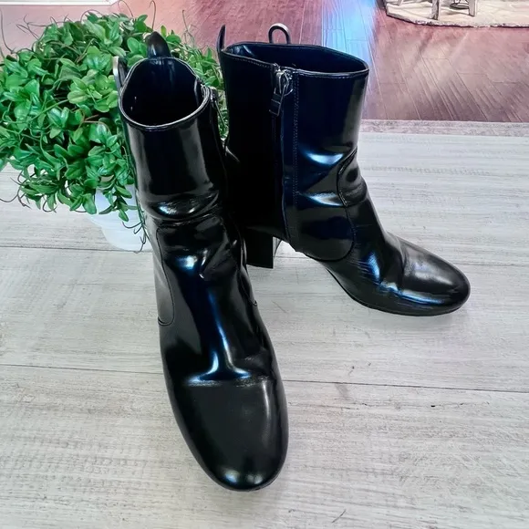 Coach Juliet Black Leather Ankle Heeled Boot Zip Side Round Toe Women’s Size 7