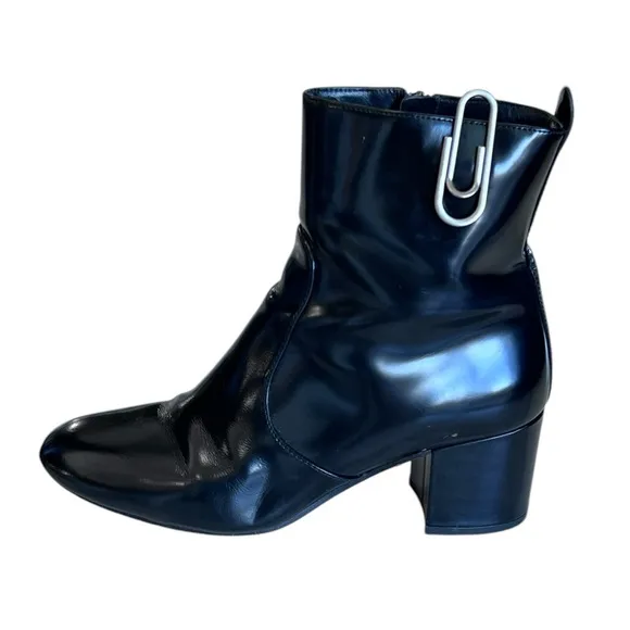 Coach Juliet Black Leather Ankle Heeled Boot Zip Side Round Toe Women’s Size 7