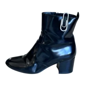 Coach Juliet Black Leather Ankle Heeled Boot Zip Side Round Toe Women’s Size 7