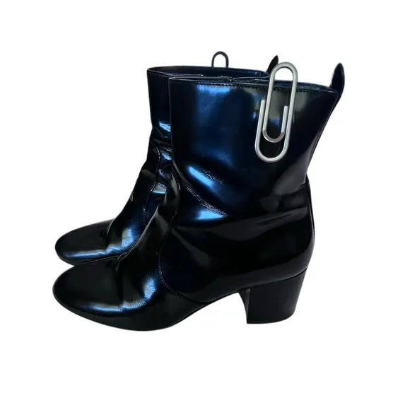 Coach Juliet Black Leather Ankle Heeled Boot Zip Side Round Toe Women’s Size 7