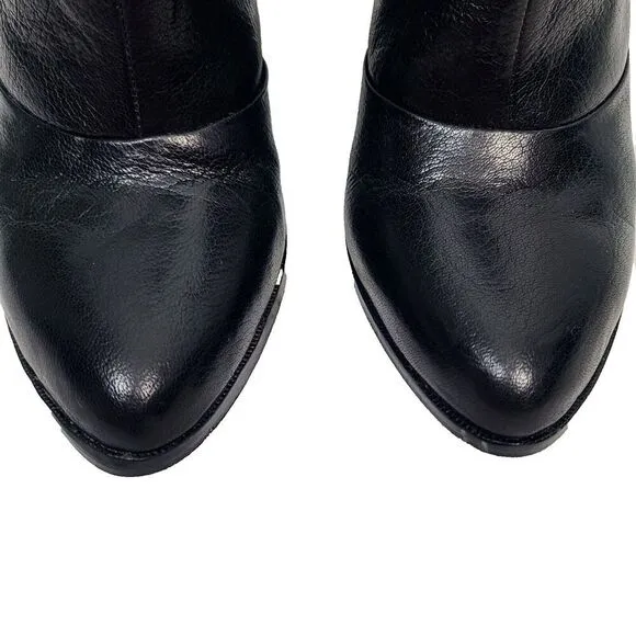 Coach Melody Wedge Bootie Heels 8 Black Leather Buckle Side Zip Ankle Boots