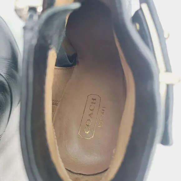 Coach Melody Wedge Bootie Heels 8 Black Leather Buckle Side Zip Ankle Boots