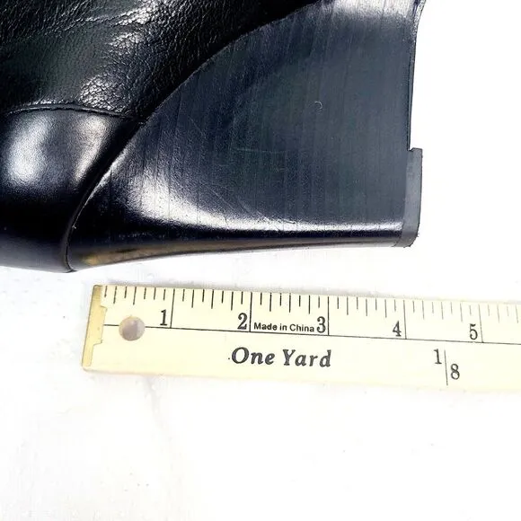 Coach Melody Wedge Bootie Heels 8 Black Leather Buckle Side Zip Ankle Boots