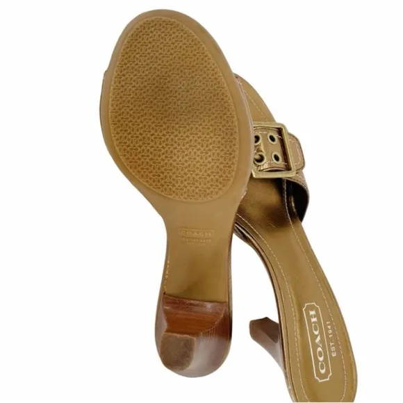 Coach Metallic Bronze Leather Buckle Sandal Heel Slides Size 8B Made in Italy