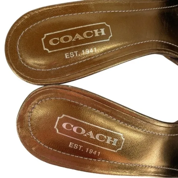Coach Metallic Bronze Leather Buckle Sandal Heel Slides Size 8B Made in Italy