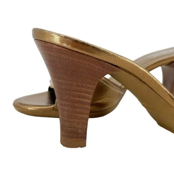 Coach Metallic Bronze Leather Buckle Sandal Heel Slides Size 8B Made in Italy