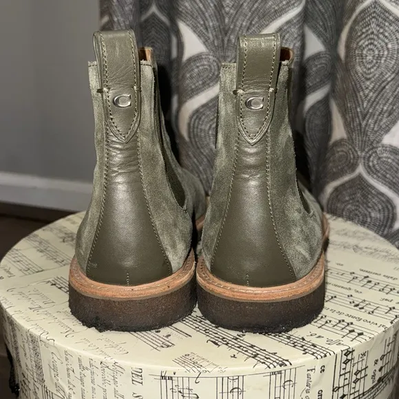 Coach Olive Green Suede Chelsea Boots
