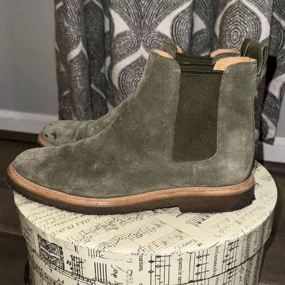 Coach Olive Green Suede Chelsea Boots