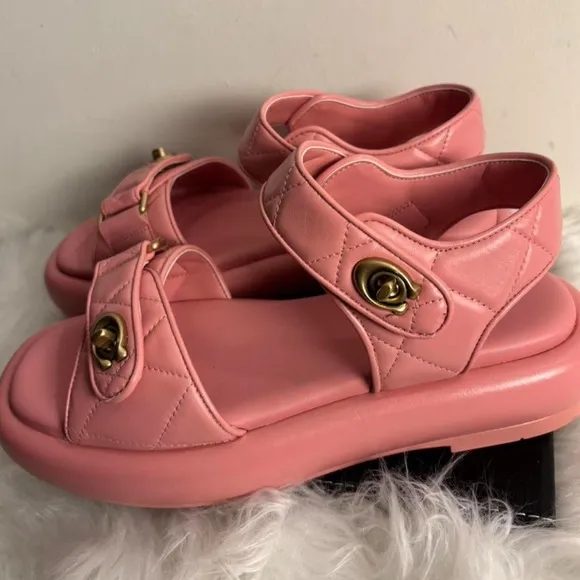 Coach Peyton Bubblegum Pink Leather Platform Sandals, Size 8