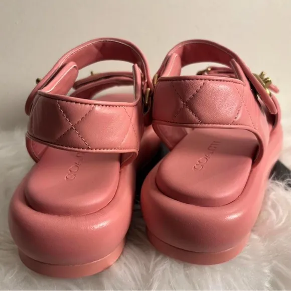 Coach Peyton Bubblegum Pink Leather Platform Sandals, Size 8