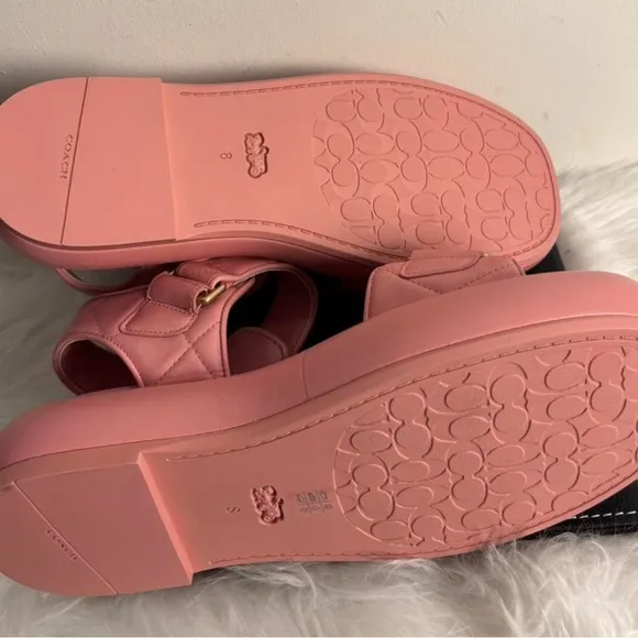 Coach Peyton Bubblegum Pink Leather Platform Sandals, Size 8