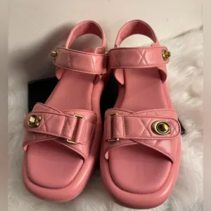 Coach Peyton Bubblegum Pink Leather Platform Sandals, Size 8