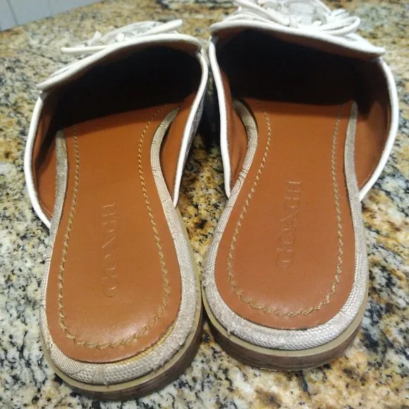 Coach Stassi Signature Jacquard Flats Slides FG2709 Light Khaki Womens Size 10 B