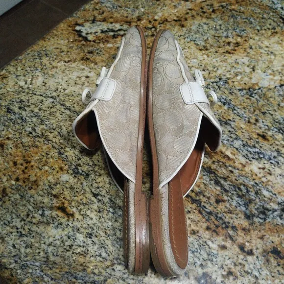 Coach Stassi Signature Jacquard Flats Slides FG2709 Light Khaki Womens Size 10 B