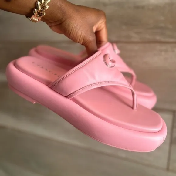 COACH Sylvie Logo Leather Chunky Sandals