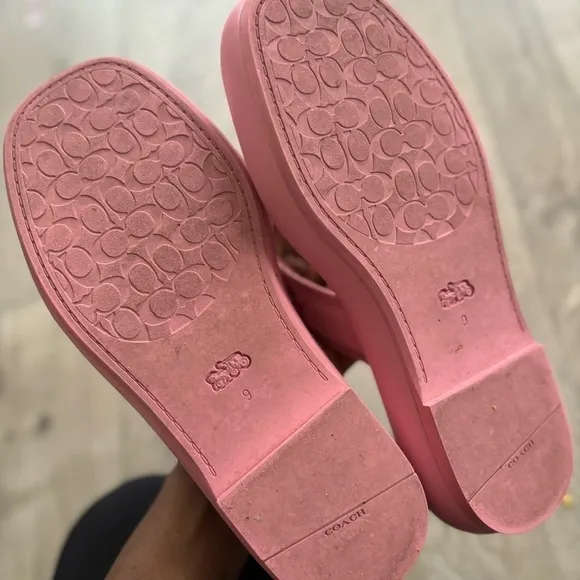 COACH Sylvie Logo Leather Chunky Sandals