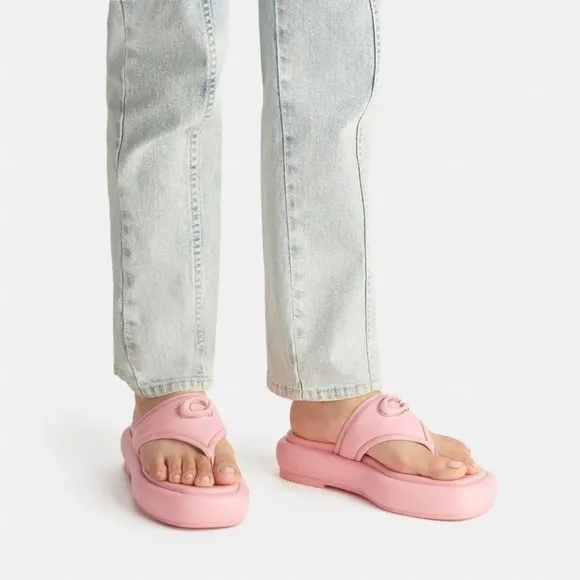 COACH Sylvie Logo Leather Chunky Sandals