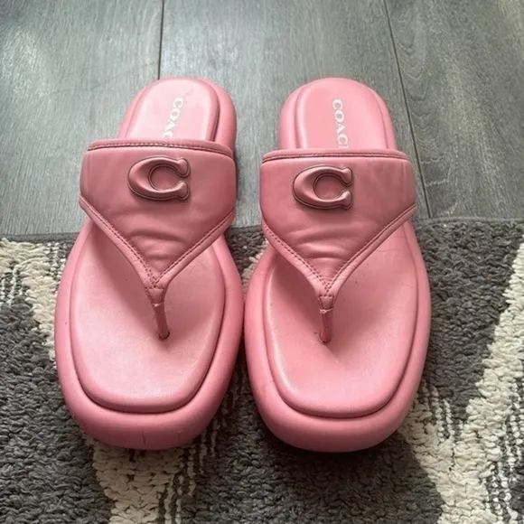 COACH Sylvie Logo Leather Chunky Sandals