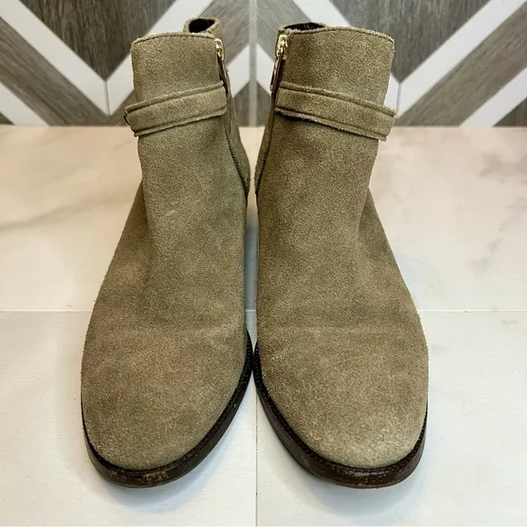 Coach Women's Size 7.5 Coleen Suede Leather Side Zip Ankle Boots Taupe