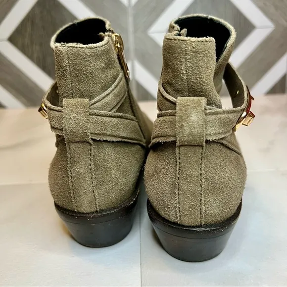 Coach Women's Size 7.5 Coleen Suede Leather Side Zip Ankle Boots Taupe