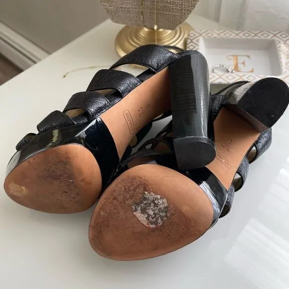 Coach Black Leather Heel Sandals
