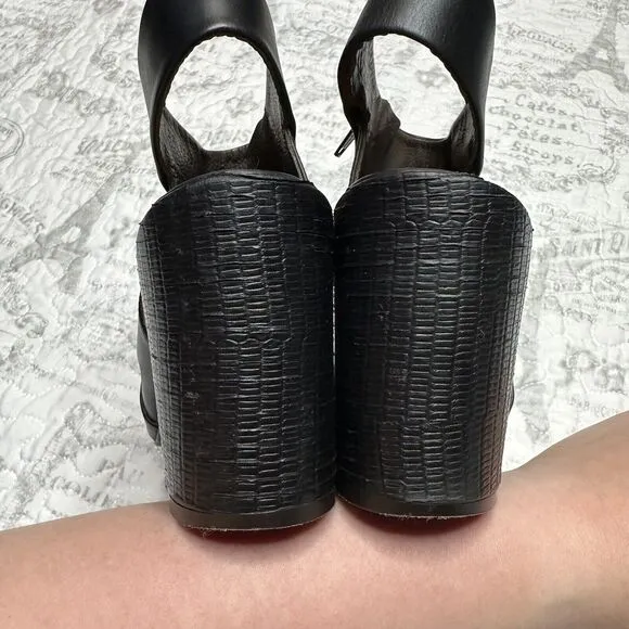 Coclico Shoes Dar Leather Chunky Block Heel Sandals Black Sz 7 Or 37.5
