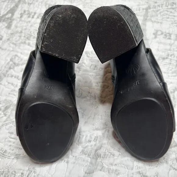 Coclico Shoes Dar Leather Chunky Block Heel Sandals Black Sz 7 Or 37.5