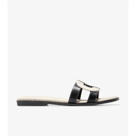 Cole Haan Chrisee Sandals Womens US 10 Black Ivory Leather Canvas Slip On FZP522