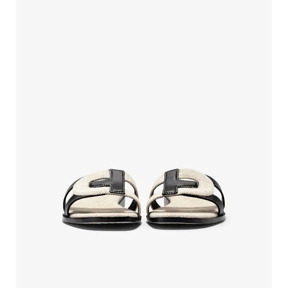 Cole Haan Chrisee Sandals Womens US 10 Black Ivory Leather Canvas Slip On FZP522