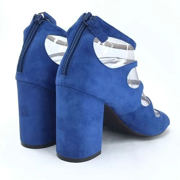 Cole Haan Cielo Sandals 8.5 Block Chunky Heels Blue Suede Cage Buckle Straps NEW