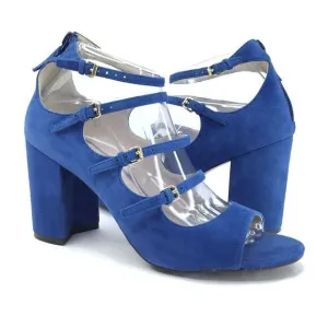 Cole Haan Cielo Sandals 8.5 Block Chunky Heels Blue Suede Cage Buckle Straps NEW