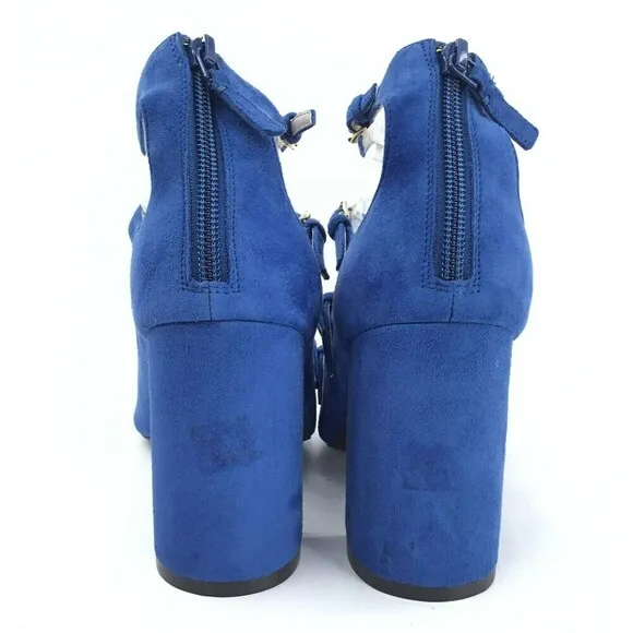 Cole Haan Cielo Sandals 8.5 Block Chunky Heels Blue Suede Cage Buckle Straps NEW