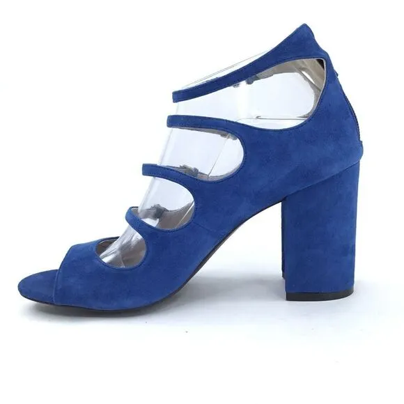 Cole Haan Cielo Sandals 8.5 Block Chunky Heels Blue Suede Cage Buckle Straps NEW