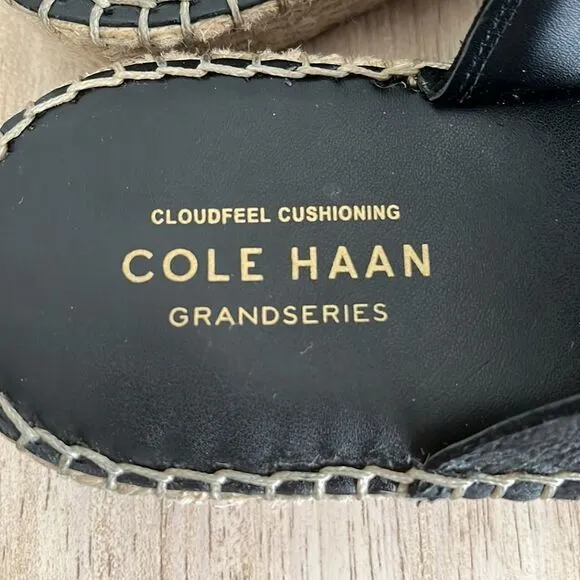 Cole Haan Cloudfeel Espadrille Double Strap Leather Slides with Jute, 5, NWOB